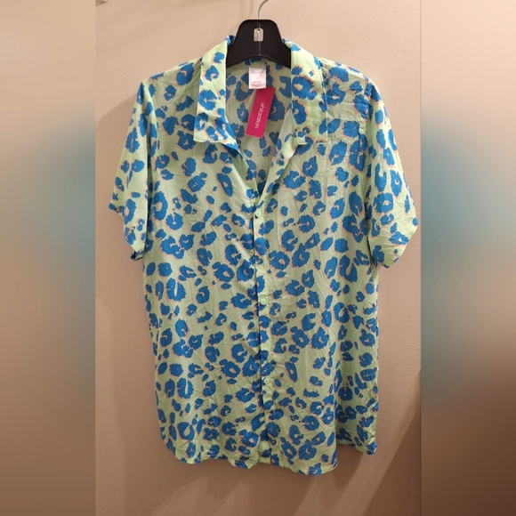 Xhilaration Summer Blouse – Green & Blue Leopard Print, Size L - Picture 2 of 10